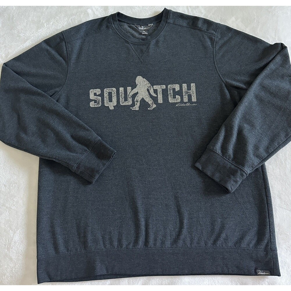 Eddie Bauer Squatch Mens Sweatshirt TXL Tall Extra Large Charcoal Gray Bigfoot